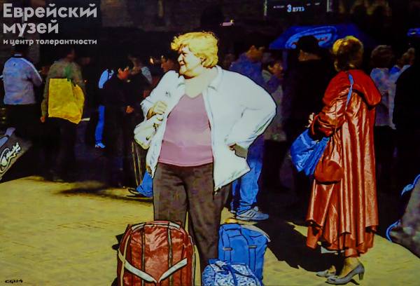 Женщина с красной и синей сумками из цикла «Казанский В», 2014